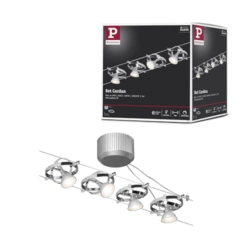 Image of Paulmann 94144 Cable Lighting System – Cardan Set, Extendable Max 4 x 10 Watt Matt Chrome/Chrome Wire Suspension Lamps Without Bulbs