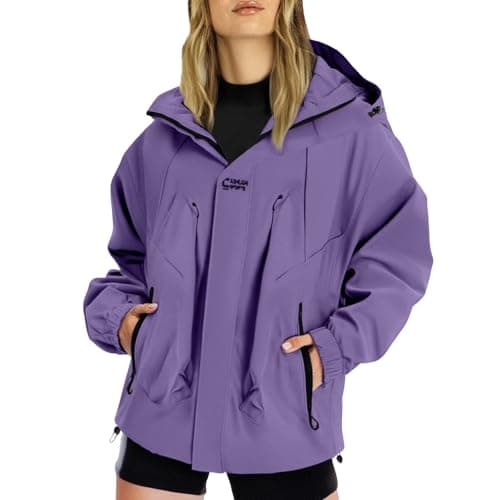Image of Gkojhj Womens Waterproof Rain Jacket Hooded Lightweight Windproof Raincoat Oversized Outdoor Windbreaker with Zipper Pockets Windbreaker Outdoor Wind Proof Warm Trench Coats