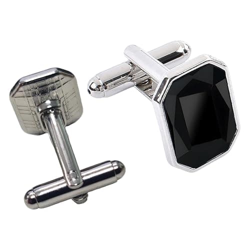 Image of 2 Pack Black Crystal Cufflinks For Men, Classic Square Silver Cufflinks, Luxurious Groom Cuff Links Mens Wedding and Business Shirt Accessories, Elegant Mens Cuff Links Set (Black)