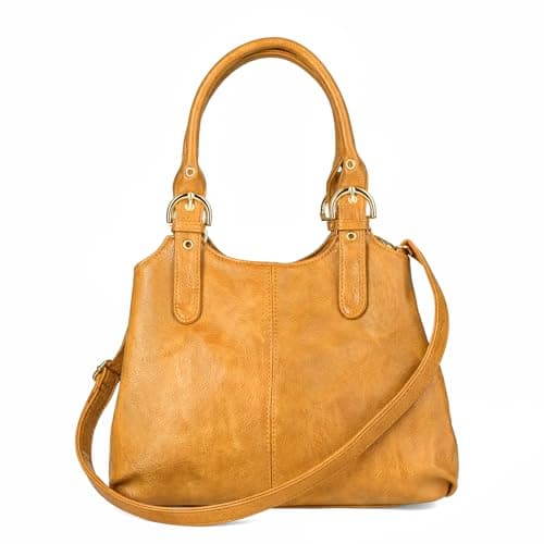 Image of Woodland Leathers Handbags for Women, Tote Bag with Zip, Multi Pocket Shoulder Bag, Ladies Faux Leather Hobo Large Crossbody Bags for Women with Long Strap (Yellow, Large)
