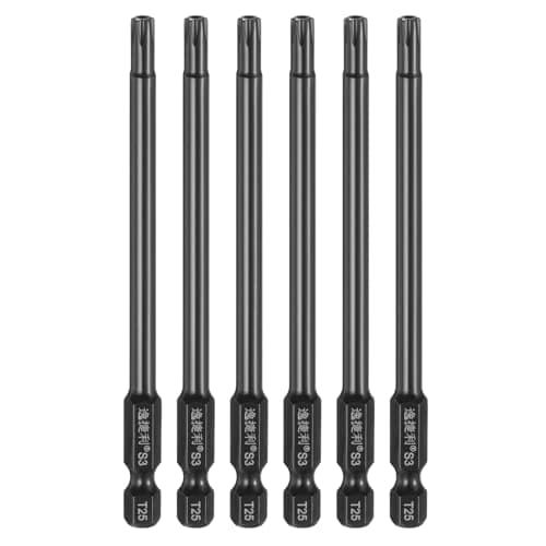 Image of sourcing map 6pcs T25 Torx Screwdriver Bit 1/4" Hex Shank 100mm/4 Length S3 Steel Magnetic Tamper Proof Star 6 Point Head Hex Screw Driver Bits, Black