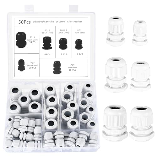 Image of 50 Pcs Adjustable Cable Glands, IP68 Waterproof Adjustable 3-15mm Cable Connectors, Plastic Nylon Cable Connectors Gland Joints Locknut Stuffing Glands - PG7/9/11/13.5/16/19