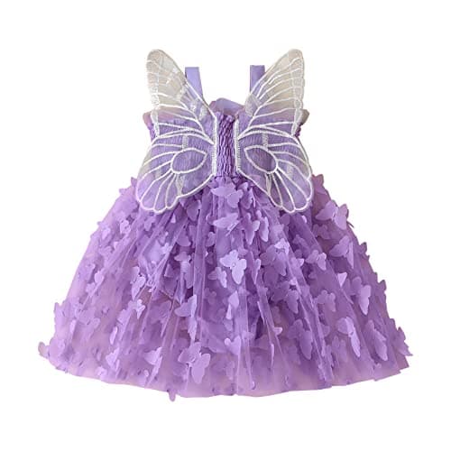 Image of Carolilly Baby Girls Sleeveless Pleated Butterfly Tulle Patchwork A-line Romper Dress, Newborn Infant Baby Girls Photo Shoot Dress Gift for Baby Girl (Purple, 6-12 Months)