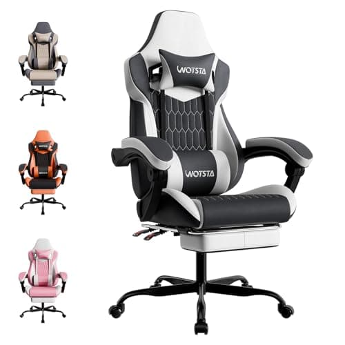 Image of Gaming Chair, Ergonomic Gaming Chair with Footrest and Lumbar Support, Computer Chairs, Height Adjustable Computer Racing Gamer Chairs for Gaming or Office, Black White