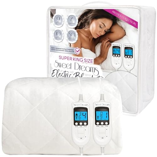Image of Sweet Dreams Electric Blanket Superking Bed Size 203 x 182 x 40cm, Plush Fleece Quilted, Fitted, Washable, Heated Mattress Cover Underblanket, Dual Control, Prestige (Super King)