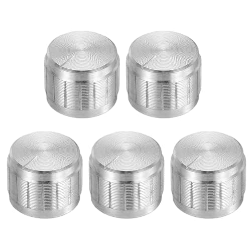 Image of sourcing map 5pcs Potentiometer Knob Knurled Shaft Silver Tone Aluminum 6mm Shaft Dia. Rotary Knob 17mmx13mm Volume Control Knob