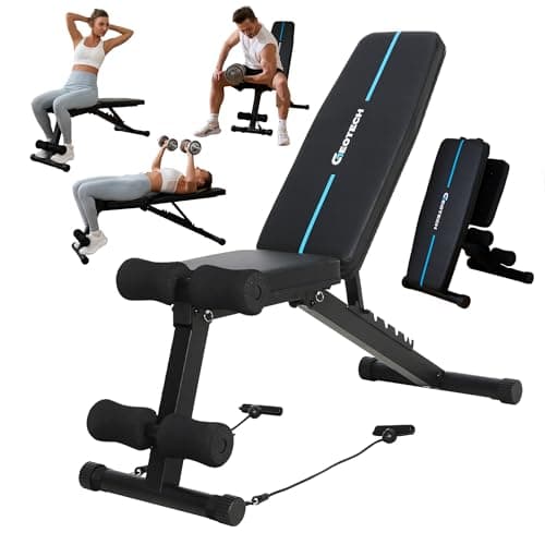 Image of GEOTECH Adjustable Weight Bench for Home Gym, Foldable Workout Bench 660LB/300KG Heavy Duty with Resistance Bands, 7-Level Incline Decline Flat Bench for Full Body Strength Training Exercise