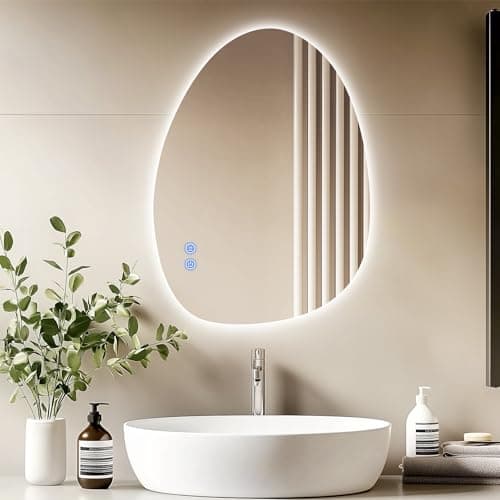 Image of CROWNSHOP Bathroom Mirror with LED Lights (60X45cm) - Smart Wall Mounted Asymmetrical LED Bathroom Mirror with Anti-Fog & 3 Colour Temperatures | Dimmable Touch Control | IP54 Waterproof