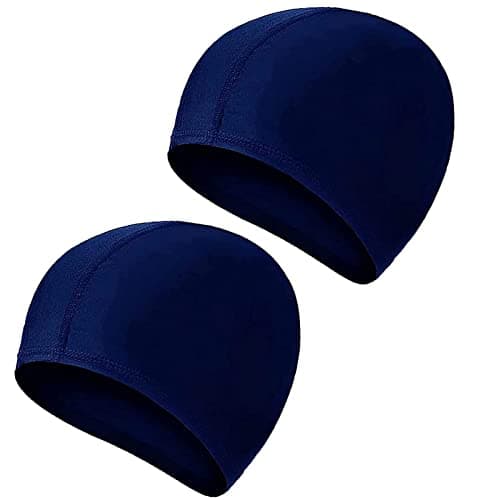 Image of 2 Pcs Swimming Caps for Kids Girls Boys and Adult Teenager,Comfortable Light Swimming Caps,Super Stretch No Pull Hair Swim Hats for Long and Short Hair (Navy blue/Navy blue)
