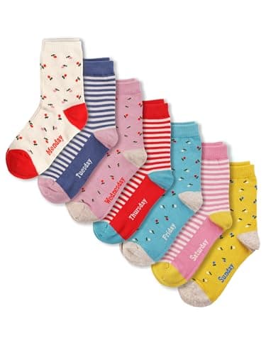 Image of 7 Days of the Week Girls Cotton Crew Socks Gift Box Set - Multi - Medium