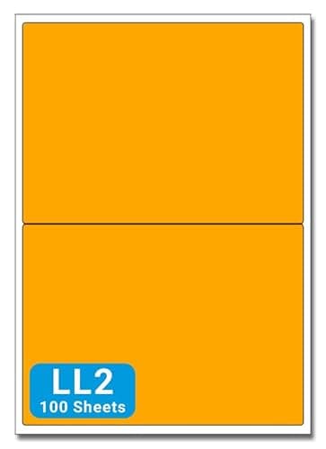 Image of Fluorescent Orange A4 Labels - 143mm x 199mm 2 to View - LL2-100 Sheets per Box (200 Self Adhesive Permanent Labels) - Part Number Customark-LL2-FO