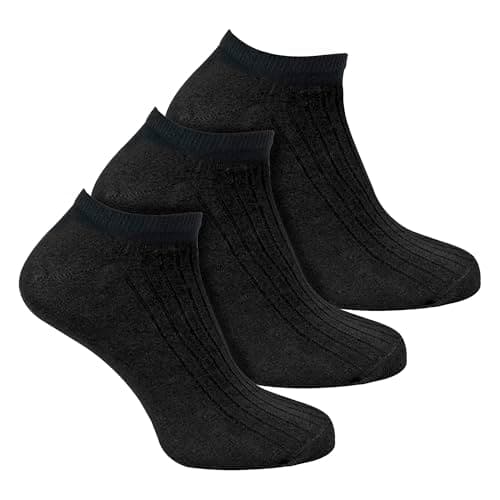 Image of Womens 3 Pack 100% Cotton Trainer Socks | Sock Snob | Short Low Cut Ankle Socks in Size 4-8 (UK, Numeric, 4, 8, Regular, Regular, Black 2)