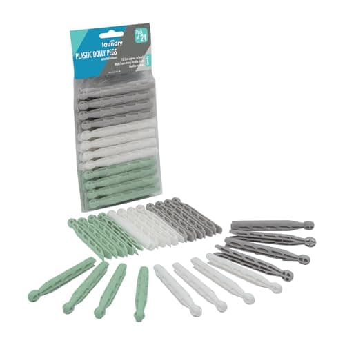 Image of JVL 24 Pack Plastic Dolly Clothes Pegs – Traditional Style Washing Line Pegs – Assorted Colours