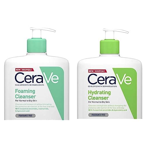 Image of CeraVe Foaming Cleanser for Normal to Oily Skin 1 Litre with Niacinamide and 3 Essential Ceramides & Hydrating Cleanser for Normal to Dry Skin 1 Litre with Hyaluronic Acid and 3 Essential Ceramides