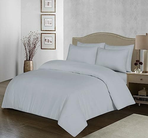 Image of 100% Egyptian Cotton Duvet Cover Set |200 Thread Count Plain Dyed Duvet Quilt Cover Set With Free Pillowcases| Non-Iron Easycare Bedding Set - Single Double King Super King Sizes (Silver, Single)