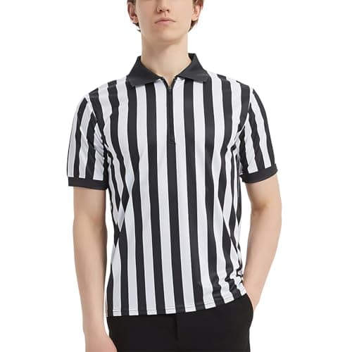 Image of TOPTIE Sportwear Men's Pro-Style Referee Shirt with Quarter Zipper for Basketball Football Soccer-S Black
