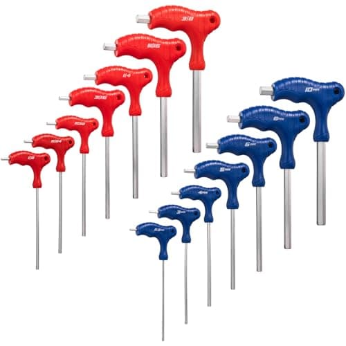 Image of Toolwiz T Handle Hex Key Set of 14 Portable Hex Key Set Metric 2.5mm-10mm & SAE 1/8"-3/8" CR-V Steel for 4S Shop Bike Motorcycle Repair Mechanics Home Maintenance