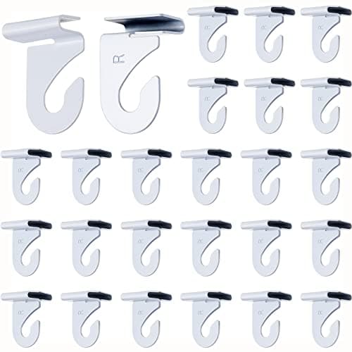 Image of Hotop 60 Pairs Drop Ceiling Hooks for Hanging Ceiling Tile Hooks Aluminum Suspended T-bar Metal White Heavy Duty Right and Left Grid Clips Hanger for Classroom Office School Decoration
