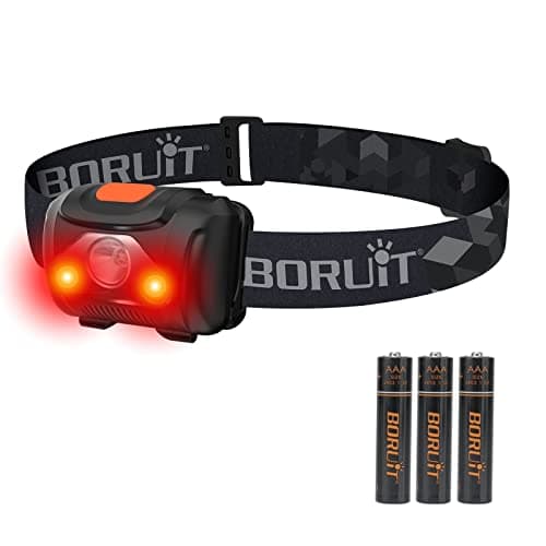 Image of BORUIT LED Head Torch Red White Light, AAA Battery Powered Headtorch Super Bright, 4 Modes Headlamp for Kid Adult Camping Running Hiking Fishing, IPX4 Waterproof Headlight