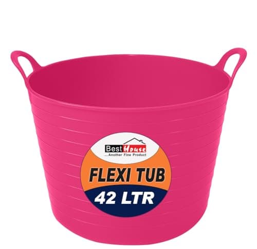 Image of BEST HOUSE | 1 Pc of Flexi Tub with Handles | 42 L | Pink | Multi Purpose Plastic Storage Container for Home, Washing, Yard, Garden Waste and DIY Projects