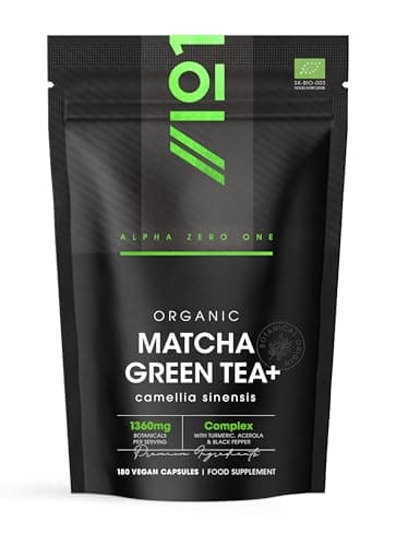 Image of Organic Matcha Green Tea Extract 1360mg - 180 Vegan Capsules - Boosted with Turmeric, Acerola & Black Pepper – Resealable and Recyclable Pouch by Alpha01