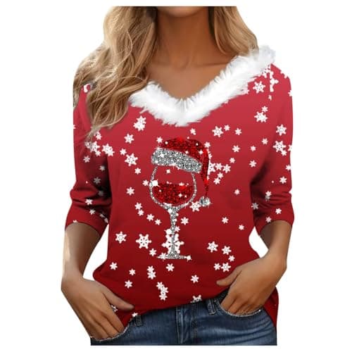 Image of Black White Pink Womens Christmas Tree Sweatshirts UK Long Sleeve Novelty Funny Print Glitter Jumper Oversized V Neck Xmas Holiday Casual Shirts Fashion Pullover Tops Fall 2xl 4xl Size 22 20 18 16 14
