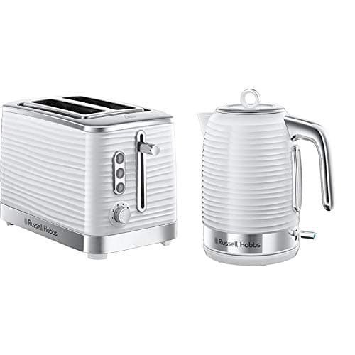 Image of Russell Hobbs 24370 Inspire High Gloss Plastic Two Slice Toaster, White with Kettle