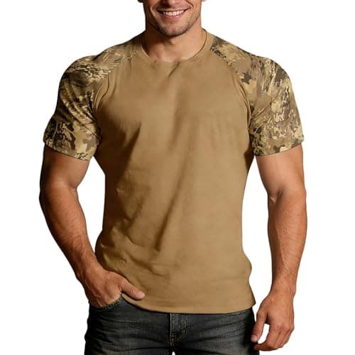 Image of Black Tshirt - Summer Print Short Sleeve Crew Neck Top for —Breathable Tee with Raglan Sleeves for Warm Weather (Khaki XL)