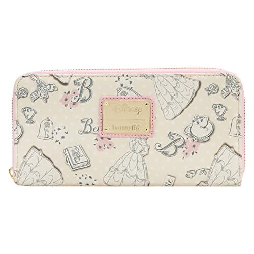 Image of Loungefly Disney Beauty and The Beast Belle Pink Allover Print Zip Around Wallet, Multicolored, One Size, Zippered Wallet