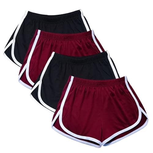 Image of WEBGGER 4 Pack Women's Cotton Yoga Dance Short Pants Sport Shorts Summer Athletic Cycling Hiking Sports Shorts (UK, Numeric, 10, Regular, Regular, 2 Black + 2 Red)