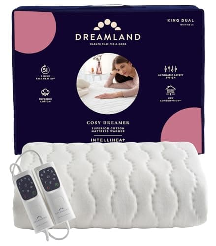 Image of Dreamland Cosy Dreamer Electric Blanket - Heated Underblanket with Italian Cotton, Intelliheat Technology, 6 Heat Settings, Overheat Protection & Machine Washable, 160 x 152cm - King Size