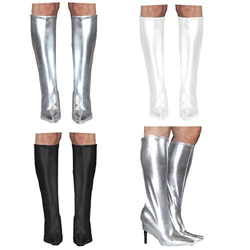 Image of SoWest GoGo White Boot Covers – Women’s 60s 70s Hippie Fancy Dress Accessory | Retro Pop Star Tight Fit Boots Cover for Disco | Adults Footwear for Halloween Party