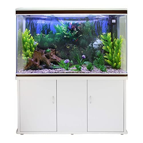 Image of Monster Shop Large Fish Tank White 4ft 300L 65 Gal Aquarium Marine Tropical Saltwater Freshwater. White Cabinet Storage Stand. Natural Gravel. Filter, Air Pump, Heater, LED Light Tank Accessories…