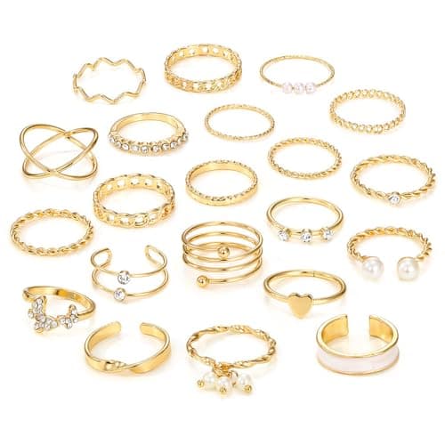 Image of 21Pcs Vintage Gold Knuckle Ring Set for Women, Stackable Joint Finger Rings Knuckle Joint Thumb Rings Heart Pearl Open Rings Set for Women Teen Girls (Golden 1)