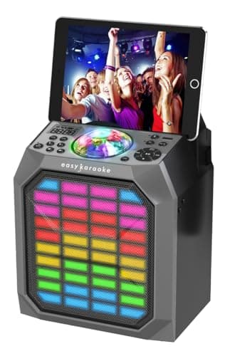 Image of Easy Karaoke Party Hub with Light Show and Wireless Microphone – Rechargable Bluetooth Speaker with Microphone, LED Effects, Recording & Playback – EKS222BT Sing Cube, Black