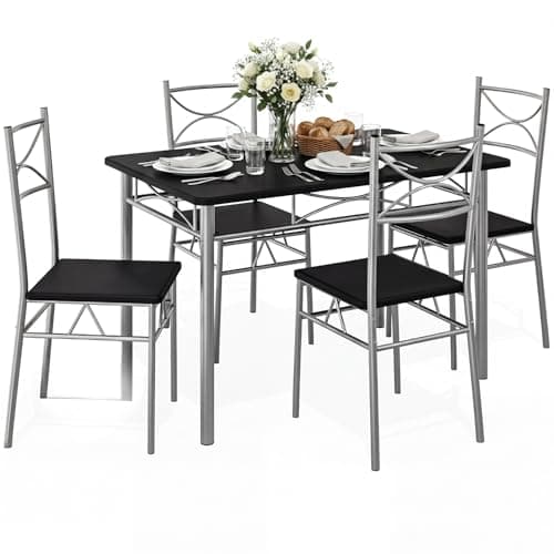 Image of CASARIA® 5 Piece Dining Table and Chairs Set 4 | Dining Table & Dining Chairs Set of 4 | Home and Kitchen | Modern Table and Chairs | Dining Chairs Dining Table Dining Kitchen Set | Black & Silver