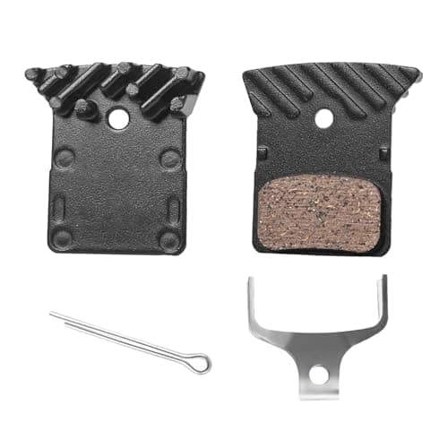Image of Resin Ceramic Disc Brake Pads Compatible with Shimano L05A L04A L03A DURA-ACE/ULTEGRA/105/TIAGRA/GRX Series DEORE XT M8100/SLX M7100, Bike Brake Pads with Cooling Fins Alloy Backplate Replacement