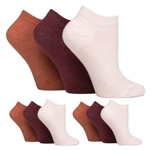 Image of SOCK SHOP GENTLE GRIP - 9 Pairs Ladies Diabetic Trainer Socks | Non-Elastic Ankle Socks for Swollen Feet, Oedema & Sensitive Skin (4-8, Terracotta/Lavender Cream/Burgundy)