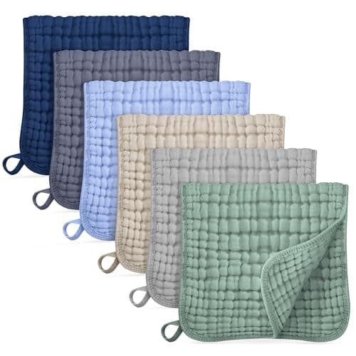Image of Unnivoll Muslin Cloths for Baby 100% Cotton Muslin Squares Burp Cloths Baby Essentials for Newborn Boys Girls Large 50x25CM Extra Soft and Absorbent 6 Pack - Multicolor