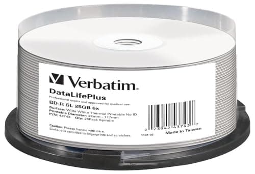Image of Verbatim BD-R Blank Blu-ray Discs 25 GB - 6x Burning Speed, Printable, 25-Pack Spindle 43743