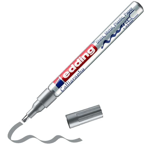 Image of edding 753 gloss paint marker calligraphy - silver - 1 paint marker - calligraphy nib 1-2.5 mm - for glass, stone, plastic, paper - waterproof, highly opaque - bullet journals, hand lettering