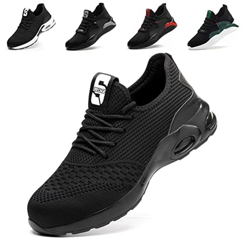Image of Nasogetch Safety Trainers Men Women Steel Cap Trainers Lightweight Safety Shoes Breathable Cushion Non Slip All Black 265 43 EU 9 UK