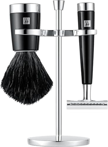 Image of ZWILLING Razor Set with Safety Razor (3 piece with shaving brush and holder, suitable for all razor blades, gift set), Black