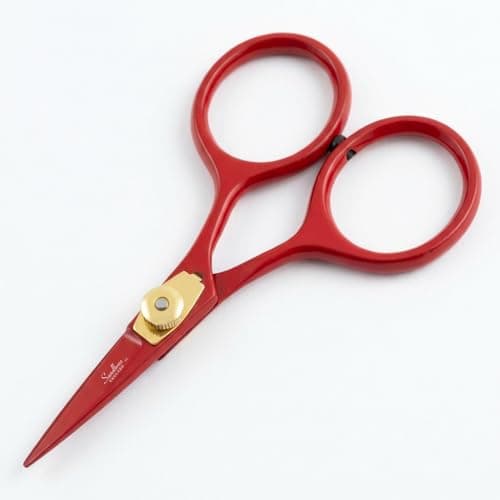 Image of Sandbros Sharp Tip Small Embroidery Scissors: Straight Stainless Steel Pointed Tip Precision Cutting for Quilting Knitting Cross Stitch, 4 Inch Red