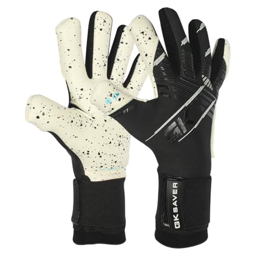 Image of GK Saver Football Goalkeeper Goalie Gloves Anti-Slip Grip Palms Goalkeeping GK Gloves Size 4 to 11 (Black, Size 5)