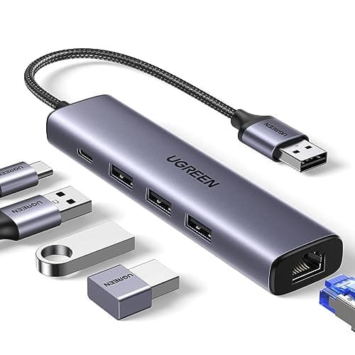 Image of UGREEN USB Hub Ethernet, 5 in-1 Gigabit USB 3.0 Network Adapter with an RJ45 LAN Internet Port & 3 5Gbps USB 3.0 Ports & a Type C Power Supply for Macbook, iMac, Surface, Notebook, Drives, Mobile HDD