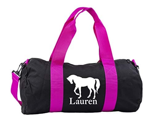 Image of Hippowarehouse PERSONALISED name Horse (Pocket) Gymwear Gym Duffle Cylinder Uniform Kit Bag 50 x 25 x 25cm 20 litres