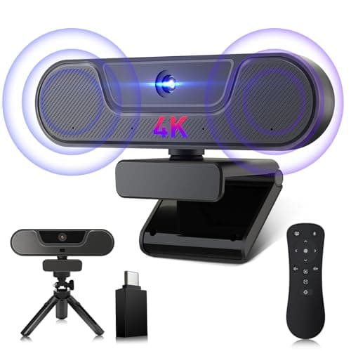 Image of VIZOLINK V20 4K UHD Webcam with Microphone and Speaker, 4K/25FPS, 1080P/30FPS HD Webcam for PC with Privacy Cover and Tripod, Autofocus, Remote Control, 3xZoom, 112°View, for Video Call and Conference