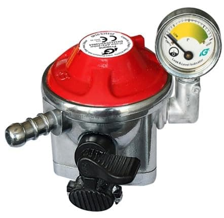 Image of 27mm Clip‑On Patio Gas Regulator with Pressure Gauge – 37mbar Low‑Pressure LPG Regulator for BBQ, Patio Heater, Cookers, Caravans & Camping Stoves – Fits All 27mm Clip‑On Cylinders
