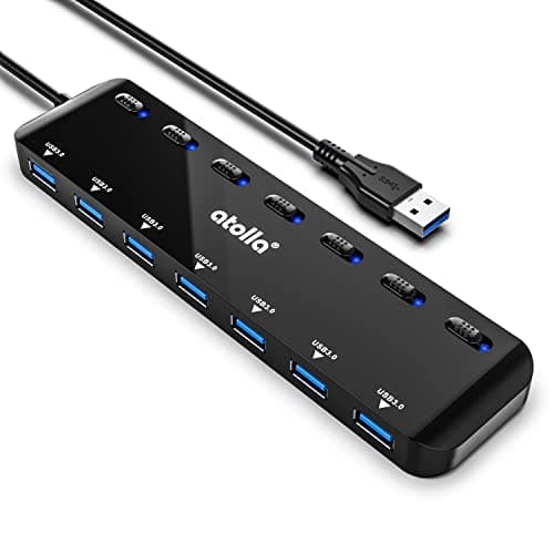Image of USB HUB, atolla 7-Port USB 3.0 Hub Slim Splitter with 3.82Ft Extended Cable and Individual LED Power Switches, Multi USB Port Extension Data Hub for PC, Laptop, MacBook, etc.